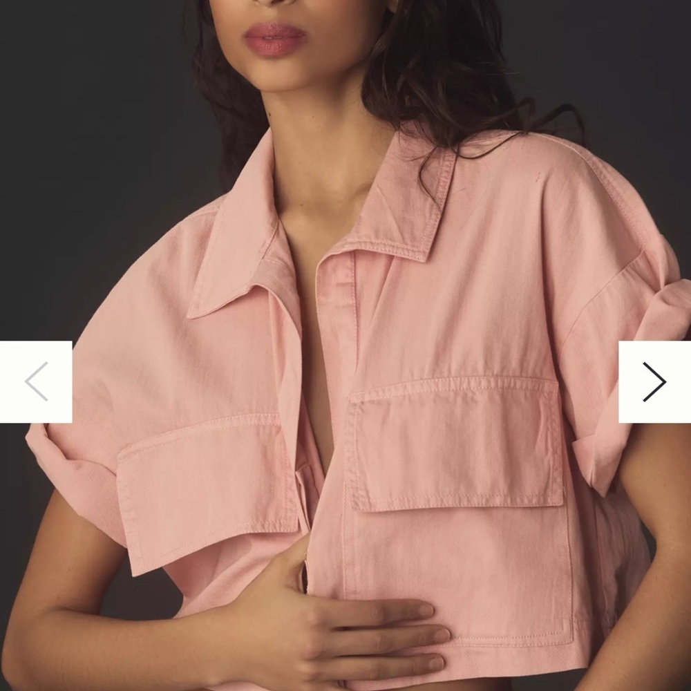 Anthropologie short sleeve Oversized Cropped Utility Shirt Dusty Pink size Small